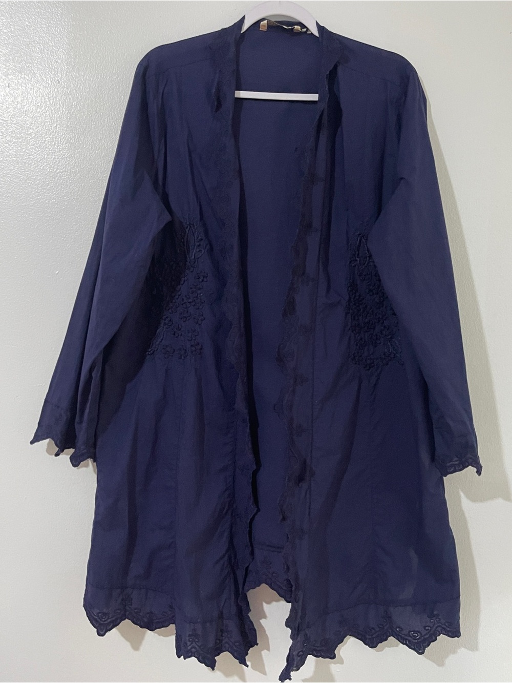 Soft Surroundings XL Navy Blue Embroidered Cotton Duster Cardigan - Picture 2 of 11